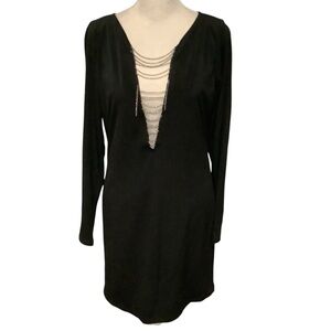 Frederick's of Hollywood Black Dress with Deep V Neck Chain Accent WORN ONCE